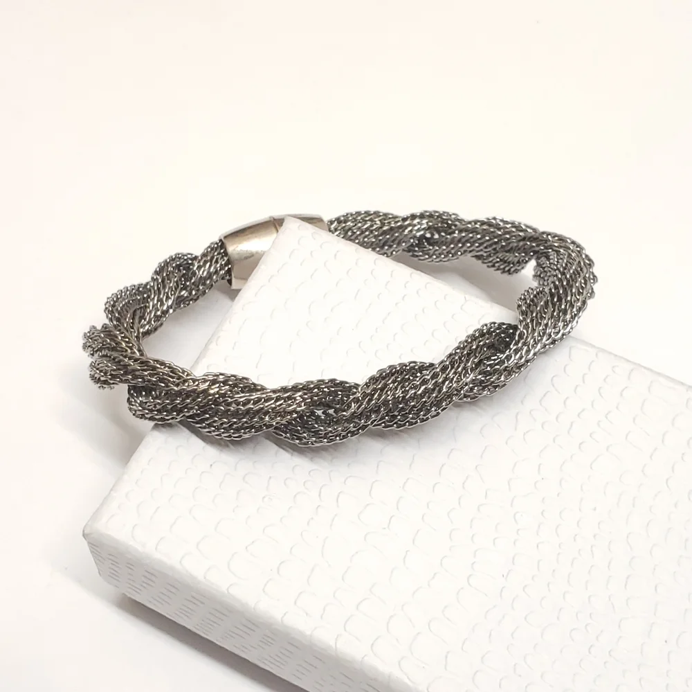 Silver Tone Mesh Twist Bracelet Statement Bracelet